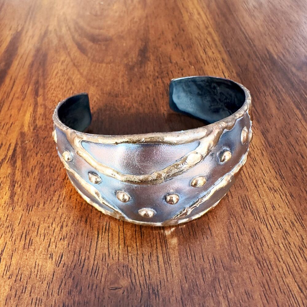 Copper and Brass Bracelet Hand Made Cuff Style Brutalist Chunky Statement Piece - Picture 7 of 13